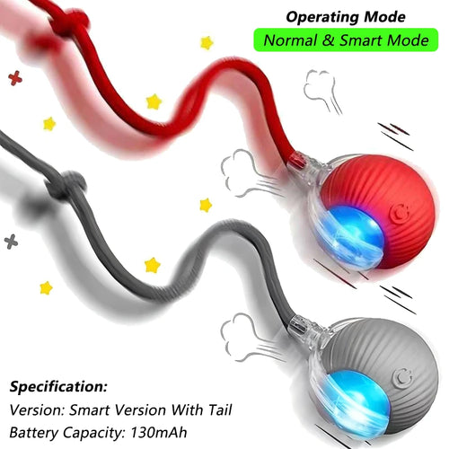 Dog Cat Interactive Ball Toy Automatic Rolling Ball Faux Tail