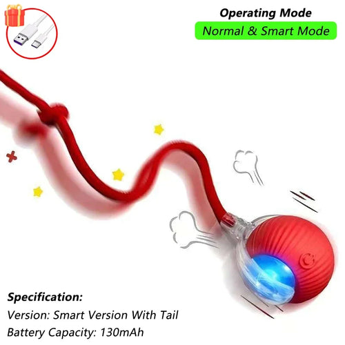 Dog Cat Interactive Ball Toy Automatic Rolling Ball Faux Tail